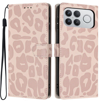 For Redmi K90 Pro Max / Poco F8 Ultra Leopard Print Wallet Vegan Leather Phone Case with Lanyard(Pink)