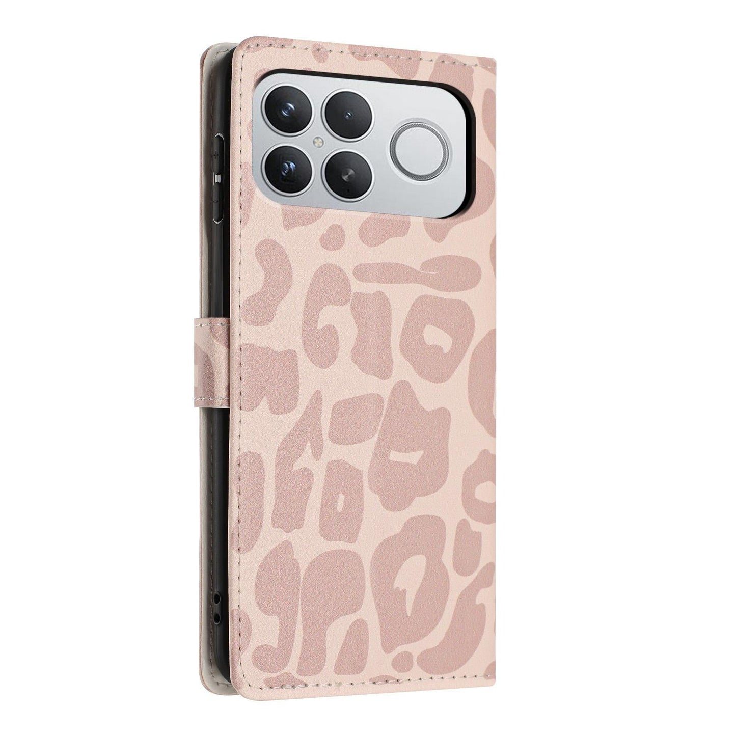 For Redmi K90 Pro Max / Poco F8 Ultra Leopard Print Wallet Vegan Leather Phone Case with Lanyard(Pink)