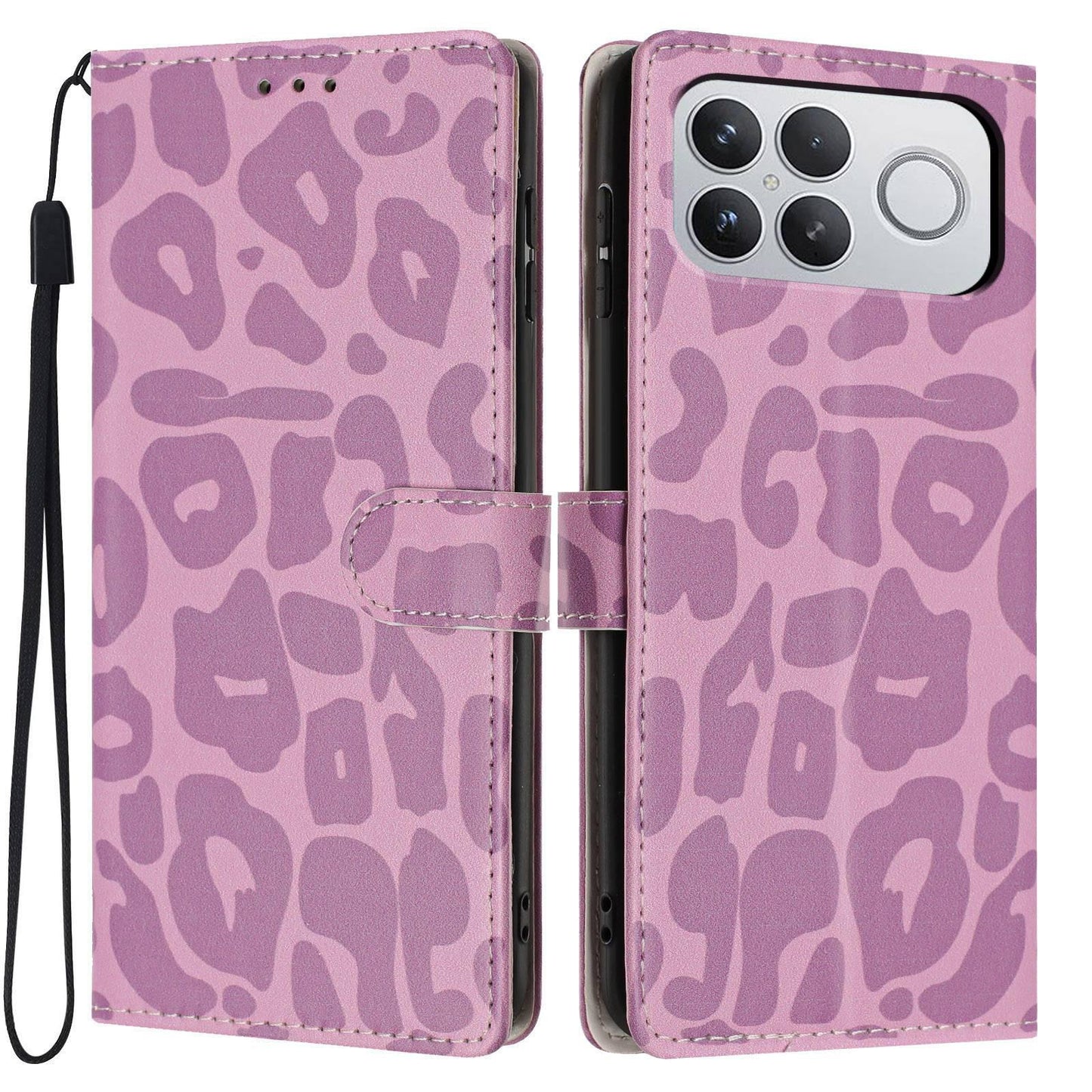 For Redmi K90 Pro Max / Poco F8 Ultra Leopard Print Wallet Vegan Leather Phone Case with Lanyard(Light Purple)