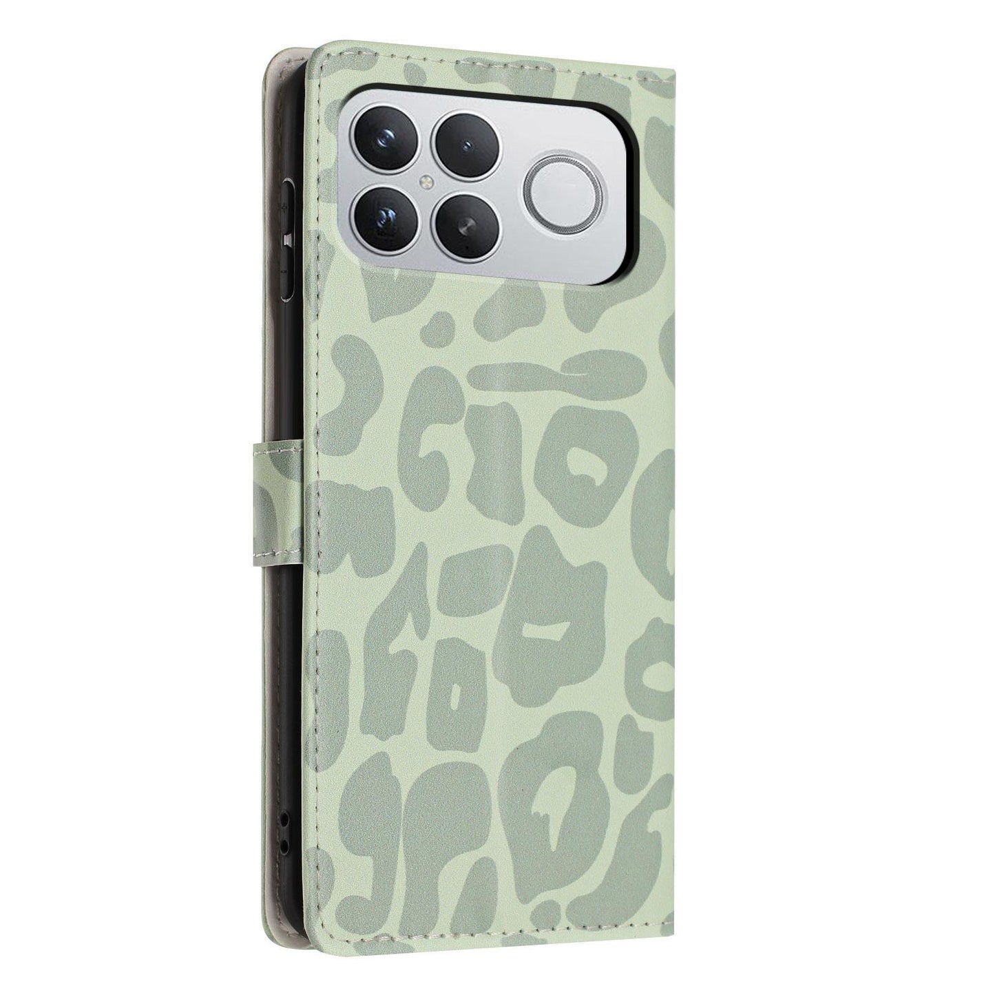 For Redmi K90 Pro Max / Poco F8 Ultra Leopard Print Wallet Vegan Leather Phone Case with Lanyard(Light Green)