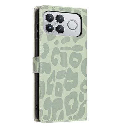 For Redmi K90 Pro Max / Poco F8 Ultra Leopard Print Wallet Vegan Leather Phone Case with Lanyard(Light Green)