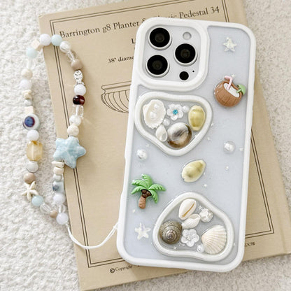 For iPhone 16 Pro Max Coconut Palm Epoxy Resin Acrylic Phone Case with Chain - Default - EDA009954905