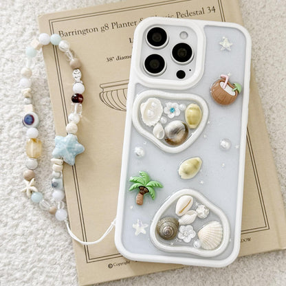 For iPhone 14 Pro Coconut Palm Epoxy Resin Acrylic Phone Case with Chain - Default - EDA009954914