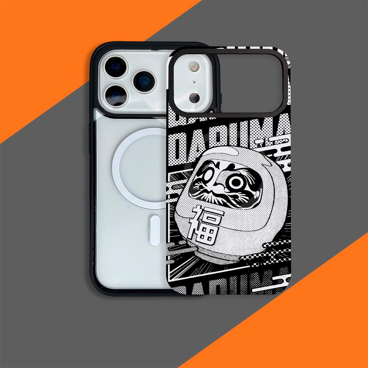 For iPhone 16 Daruma Detachable Dual Magnetic PC Hybrid TPU Phone Case - Black and White Daruma - EDA009955308B