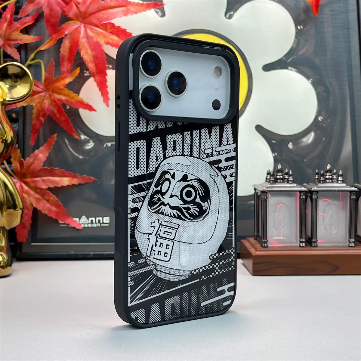For iPhone 15 Daruma Detachable Dual Magnetic PC Hybrid TPU Phone Case - Black and White Daruma - EDA009955312B