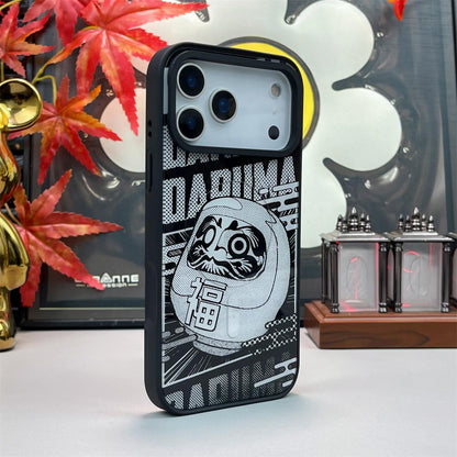For iPhone 14 Pro Daruma Detachable Dual Magnetic PC Hybrid TPU Phone Case - Black and White Daruma - EDA009955315B