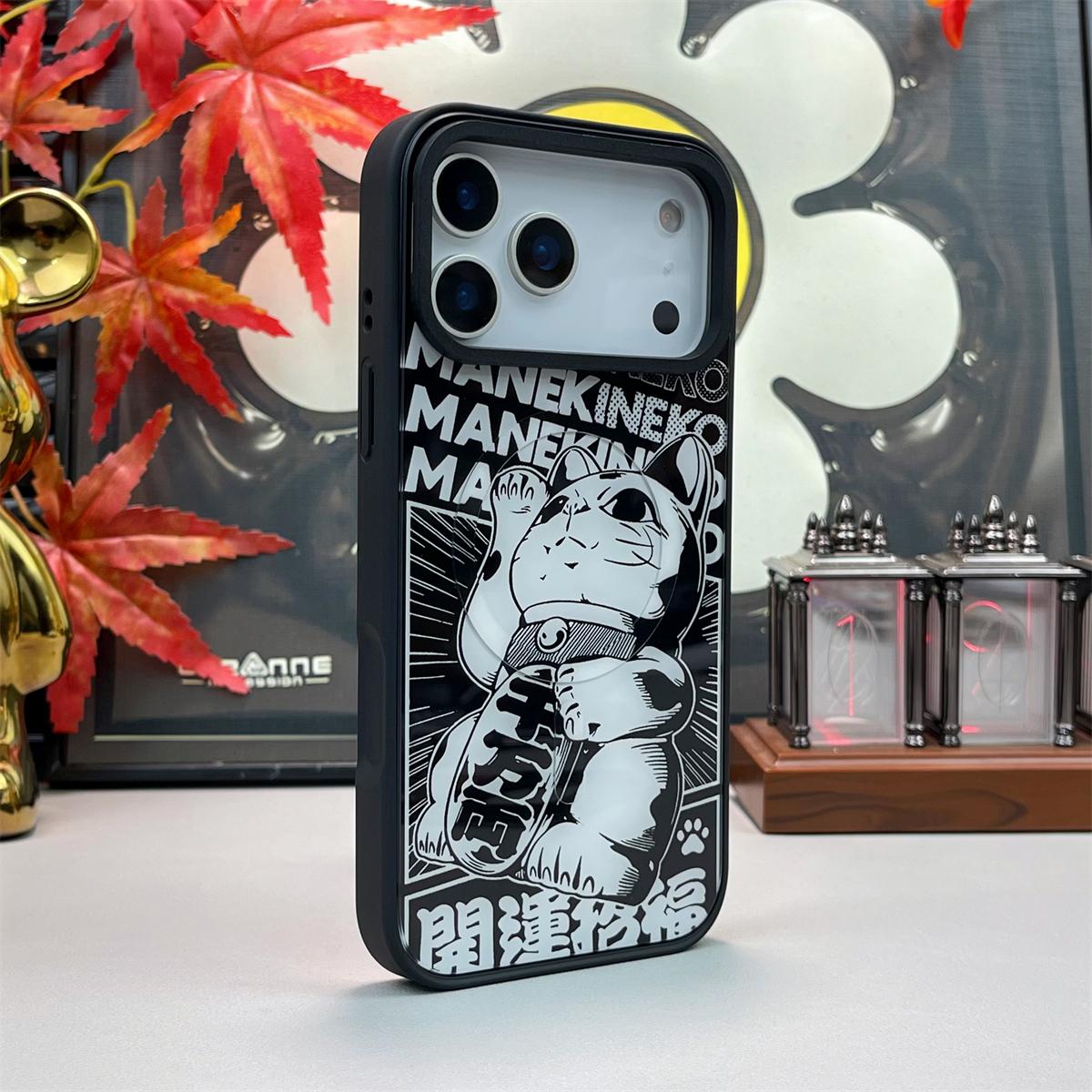 For iPhone 14 Pro Max Daruma Detachable Dual Magnetic PC Hybrid TPU Phone Case - Lucky Cat - EDA009955316C