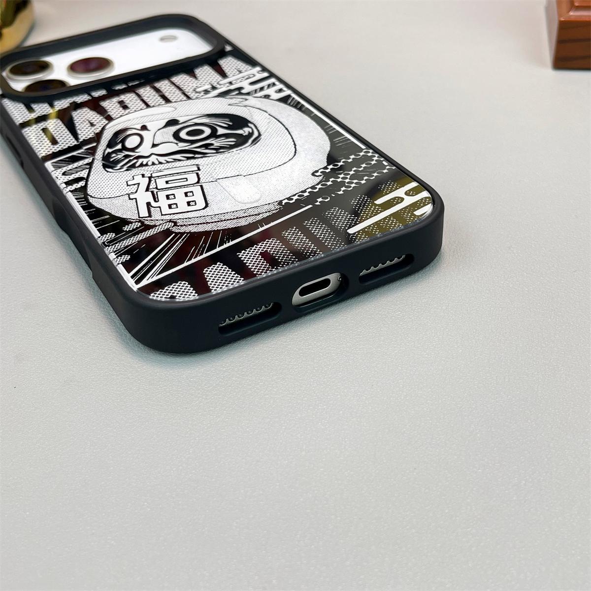 For iPhone 16 Daruma Detachable Dual Magnetic PC Hybrid TPU Phone Case - Black and White Daruma - EDA009955308B