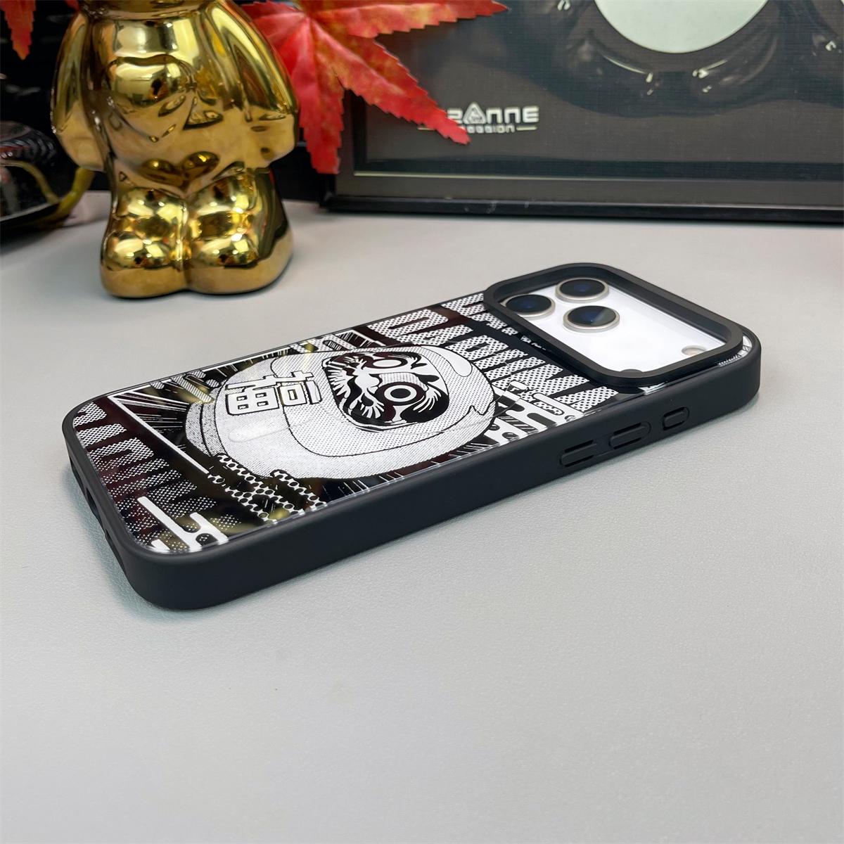 For iPhone 14 Pro Max Daruma Detachable Dual Magnetic PC Hybrid TPU Phone Case - Black and White Daruma - EDA009955316B