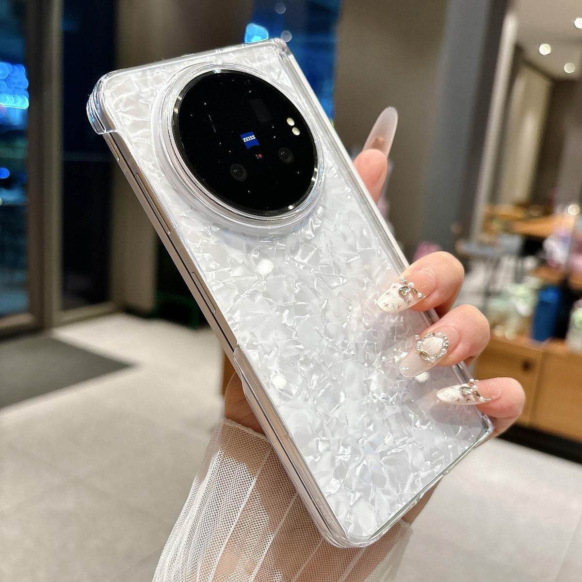 For vivo X Fold6 Magnetic Axis Pearlescent Shell Texture Phone Case - White - EDA009956801A