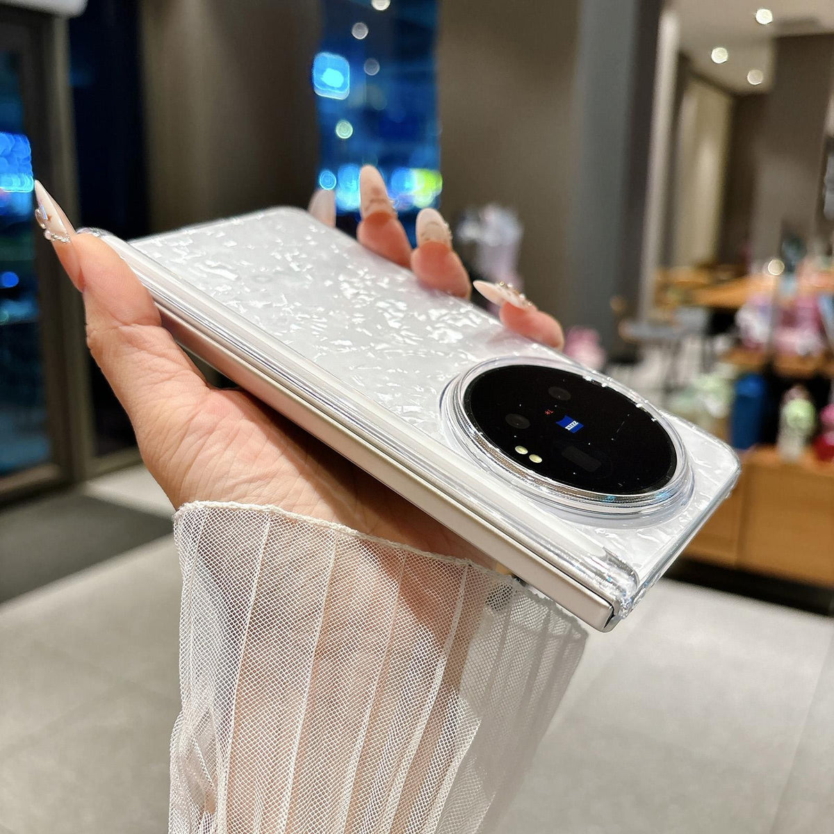 For vivo X Fold6 Magnetic Axis Pearlescent Shell Texture Phone Case - White - EDA009956801A