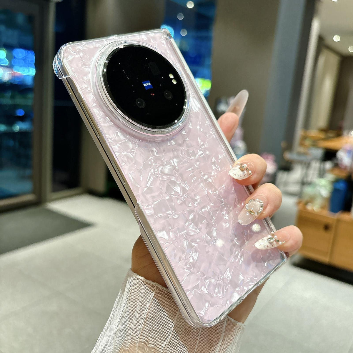 For vivo X Fold6 Magnetic Axis Pearlescent Shell Texture Phone Case - Pink - EDA009956801B