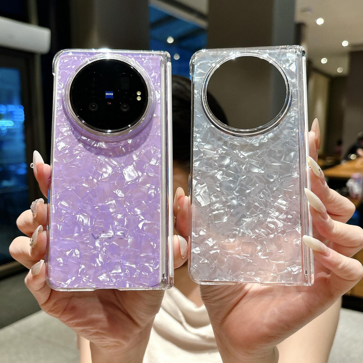 For vivo X Fold6 Magnetic Axis Pearlescent Shell Texture Phone Case - Pink Green - EDA009956801D