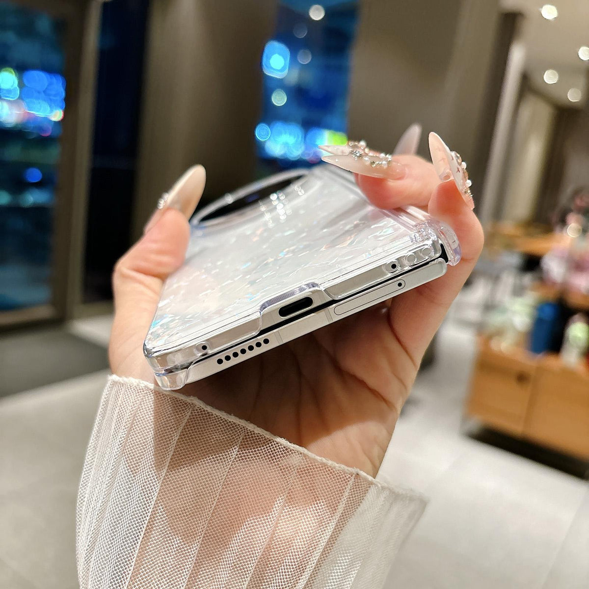 For vivo X Fold6 Magnetic Axis Pearlescent Shell Texture Phone Case - Pink Green - EDA009956801D