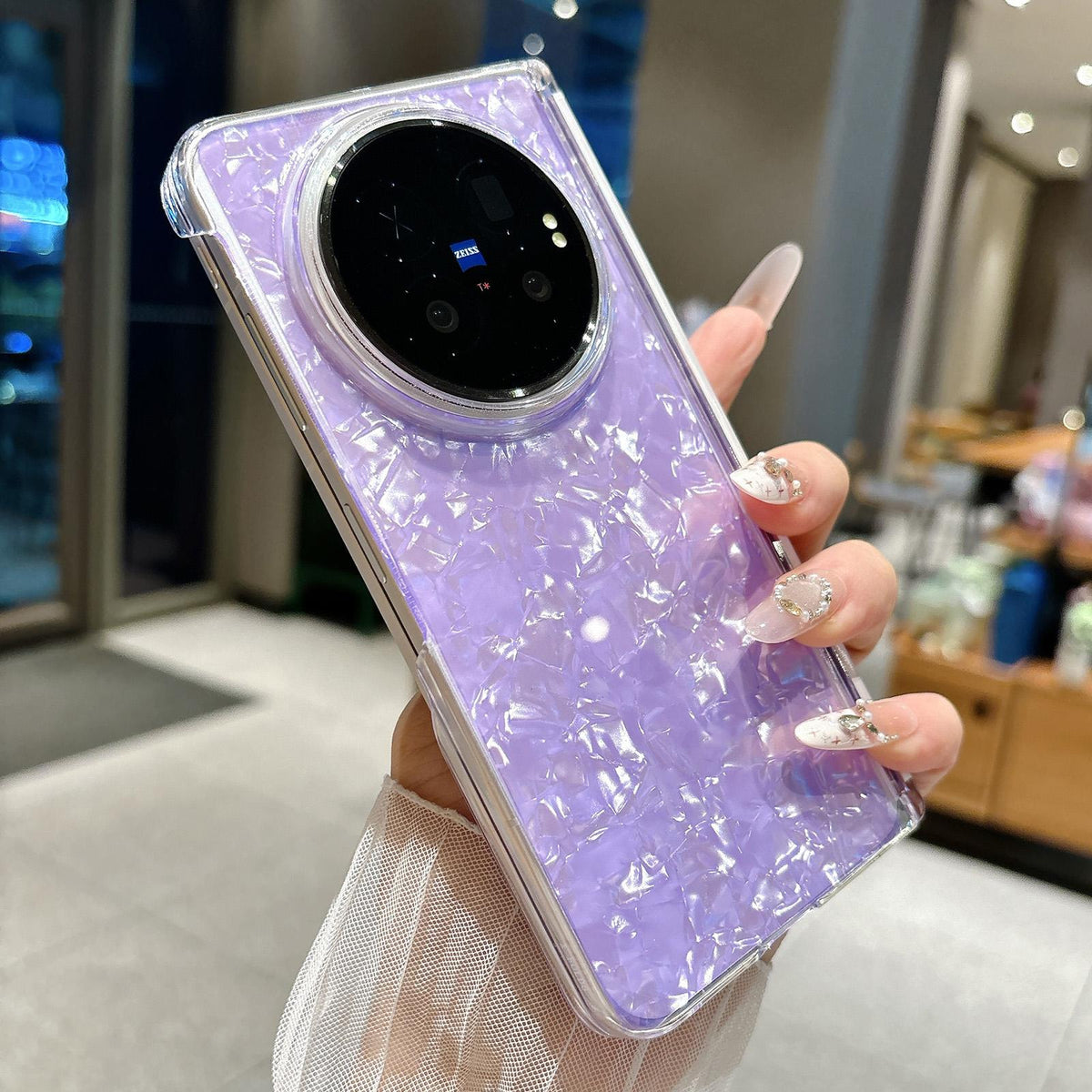 For vivo X Fold6 Magnetic Axis Pearlescent Shell Texture Phone Case - Purple - EDA009956801E