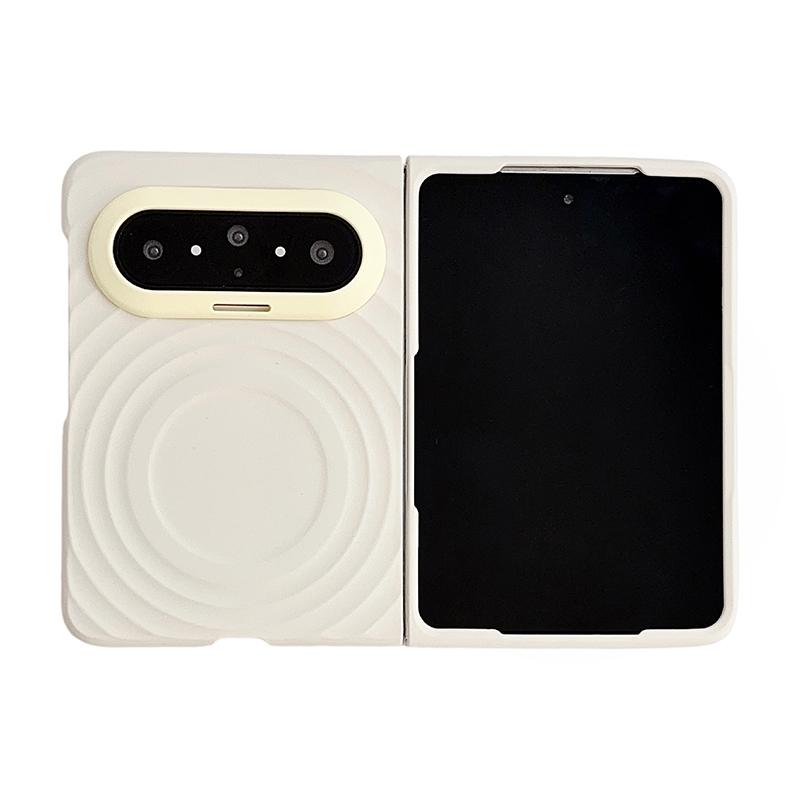 For Huawei Pura X Max Lens-Frame Shield Wave Texture Skin Feel Magnetic Phone Case - Beige - EDA009957501B