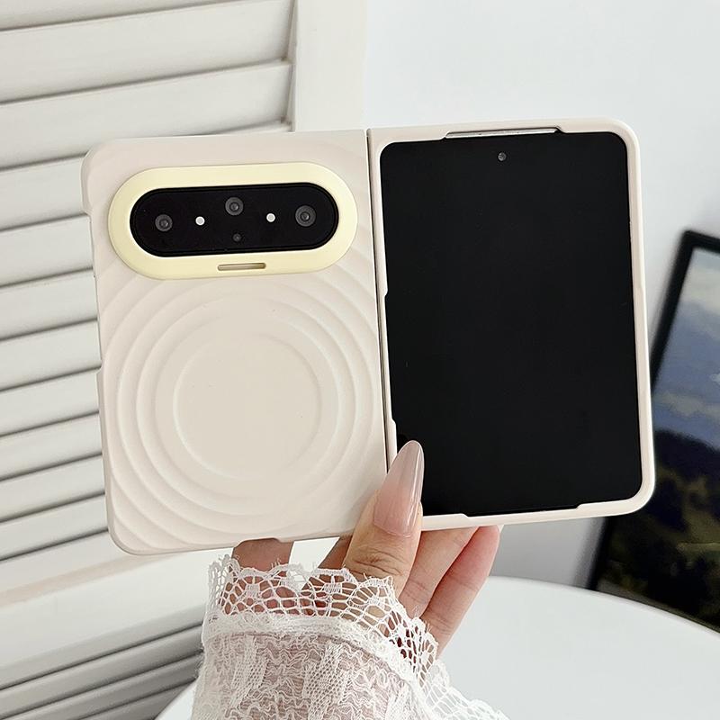 For Huawei Pura X Max Lens-Frame Shield Wave Texture Skin Feel Magnetic Phone Case - Beige - EDA009957501B