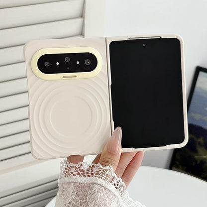 For Huawei Pura X Max Lens-Frame Shield Wave Texture Skin Feel Magnetic Phone Case - Beige - EDA009957501B