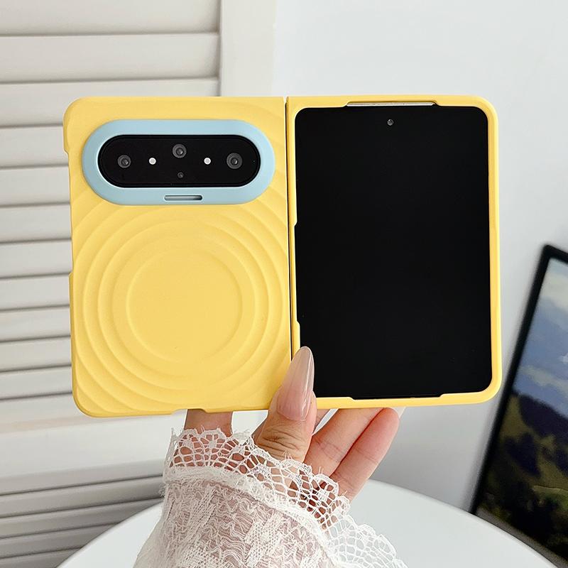 For Huawei Pura X Max Lens-Frame Shield Wave Texture Skin Feel Magnetic Phone Case - Yellow - EDA009957501G