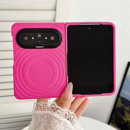 For Huawei Pura X Max Lens-Frame Shield Wave Texture Skin Feel Magnetic Phone Case - Rose Red - EDA009957501H