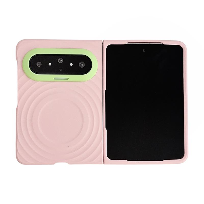 For Huawei Pura X Max Lens-Frame Shield Wave Texture Skin Feel Magnetic Phone Case - Pink - EDA009957501J