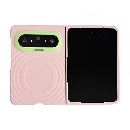 For Huawei Pura X Max Lens-Frame Shield Wave Texture Skin Feel Magnetic Phone Case - Pink - EDA009957501J
