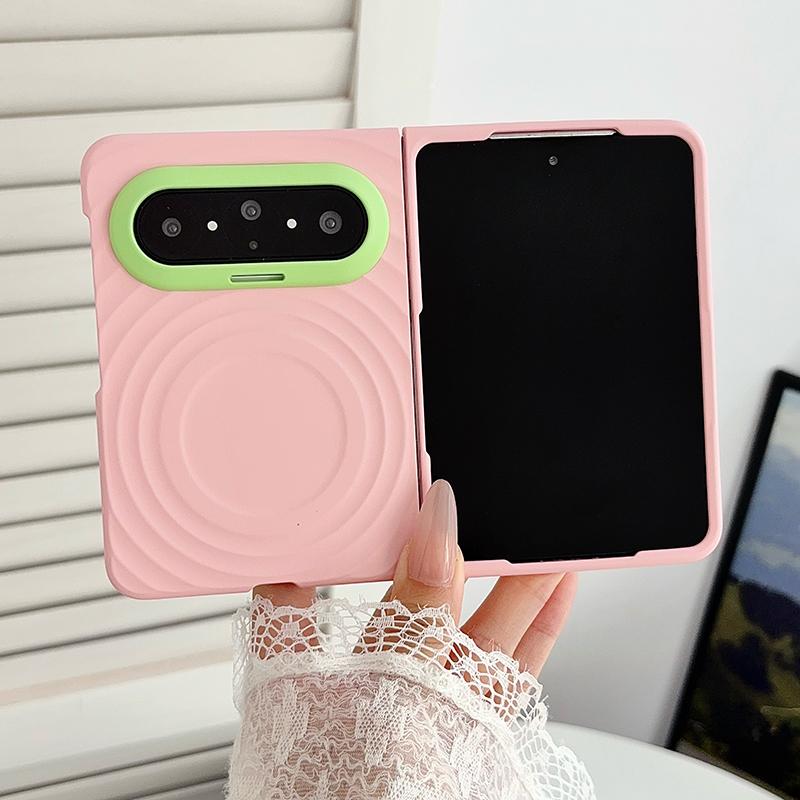 For Huawei Pura X Max Lens-Frame Shield Wave Texture Skin Feel Magnetic Phone Case - Pink - EDA009957501J