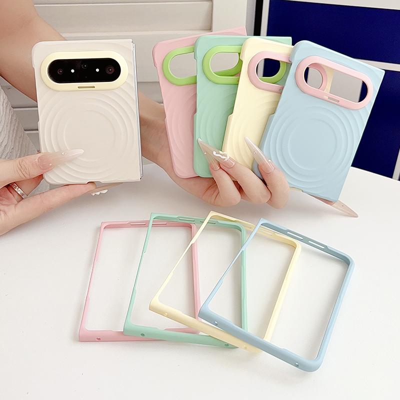 For Huawei Pura X Max Lens-Frame Shield Wave Texture Skin Feel Magnetic Phone Case - Pink - EDA009957501J