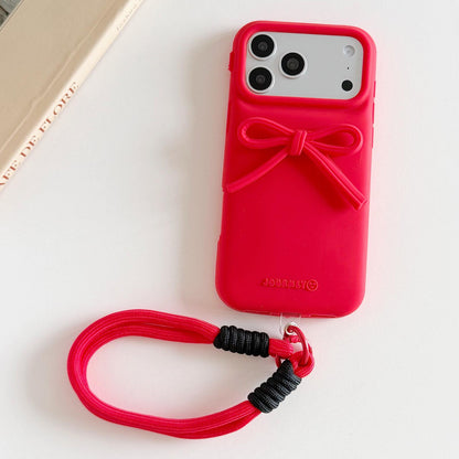 For iPhone 18 Pro / 17 Pro Bow TPU hybrid PC Bulge Phone Case with Lanyard - Red - EDA009958802A
