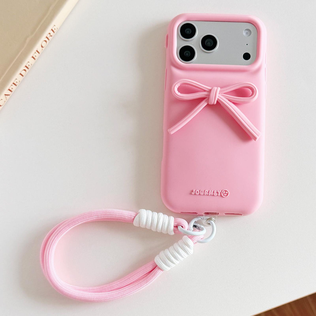 For iPhone 18 Pro / 17 Pro Bow TPU hybrid PC Bulge Phone Case with Lanyard - Pink - EDA009958802B