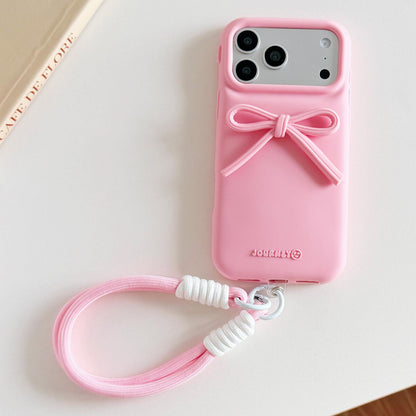 For iPhone 18 Pro / 17 Pro Bow TPU hybrid PC Bulge Phone Case with Lanyard - Pink - EDA009958802B