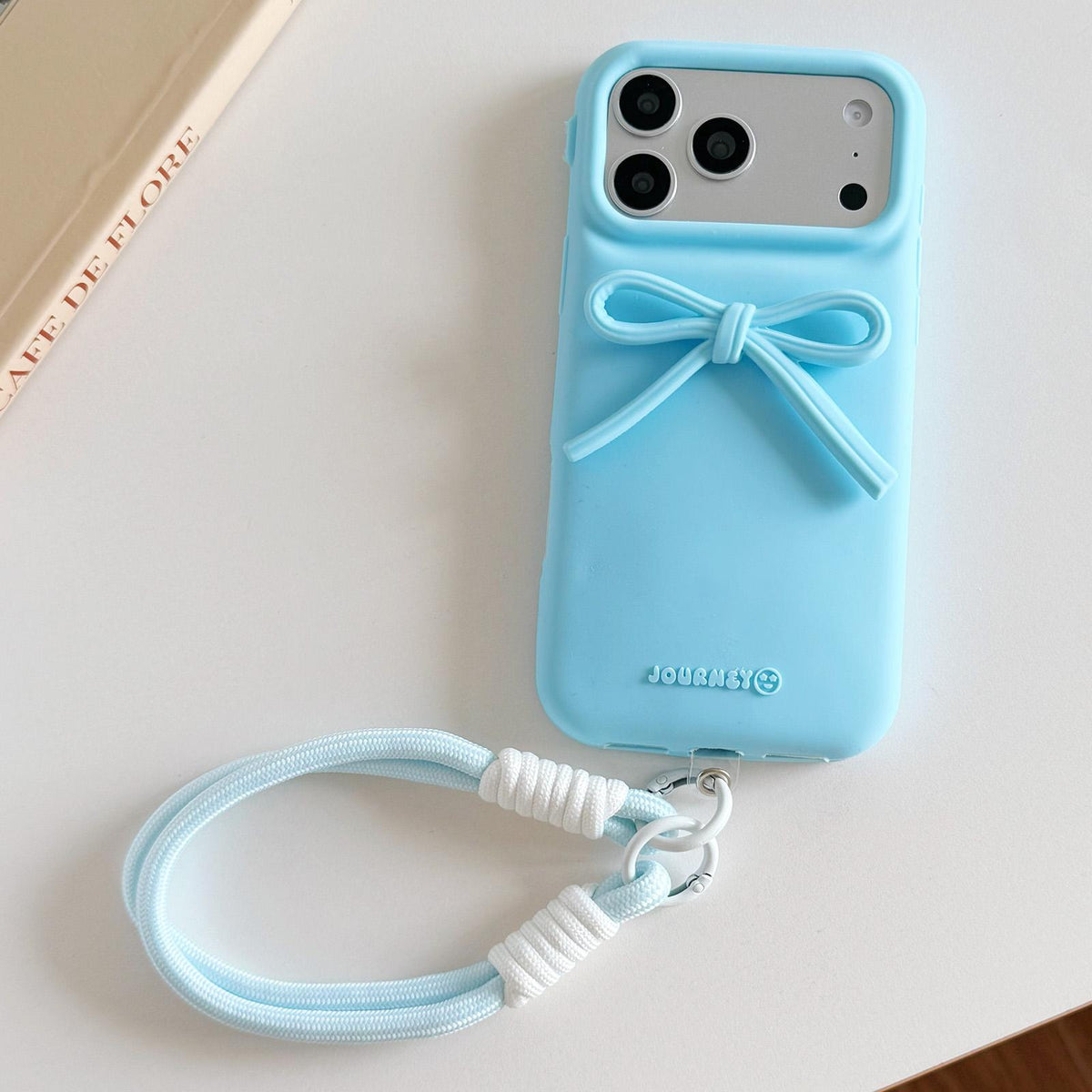 For iPhone 18 Pro / 17 Pro Bow TPU hybrid PC Bulge Phone Case with Lanyard - Blue - EDA009958802C