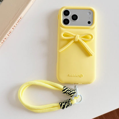 For iPhone 18 Pro / 17 Pro Bow TPU hybrid PC Bulge Phone Case with Lanyard - Yellow - EDA009958802D