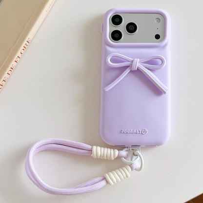 For iPhone 18 Pro / 17 Pro Bow TPU hybrid PC Bulge Phone Case with Lanyard - Purple - EDA009958802F