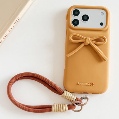 For iPhone 18 Pro / 17 Pro Bow TPU hybrid PC Bulge Phone Case with Lanyard - Brown - EDA009958802G