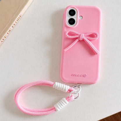 For iPhone 17 Bow TPU hybrid PC Bulge Phone Case with Lanyard - Pink - EDA009958803B