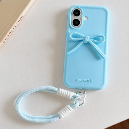 For iPhone 17 Bow TPU hybrid PC Bulge Phone Case with Lanyard - Blue - EDA009958803C