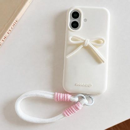 For iPhone 17 Bow TPU hybrid PC Bulge Phone Case with Lanyard - White - EDA009958803E