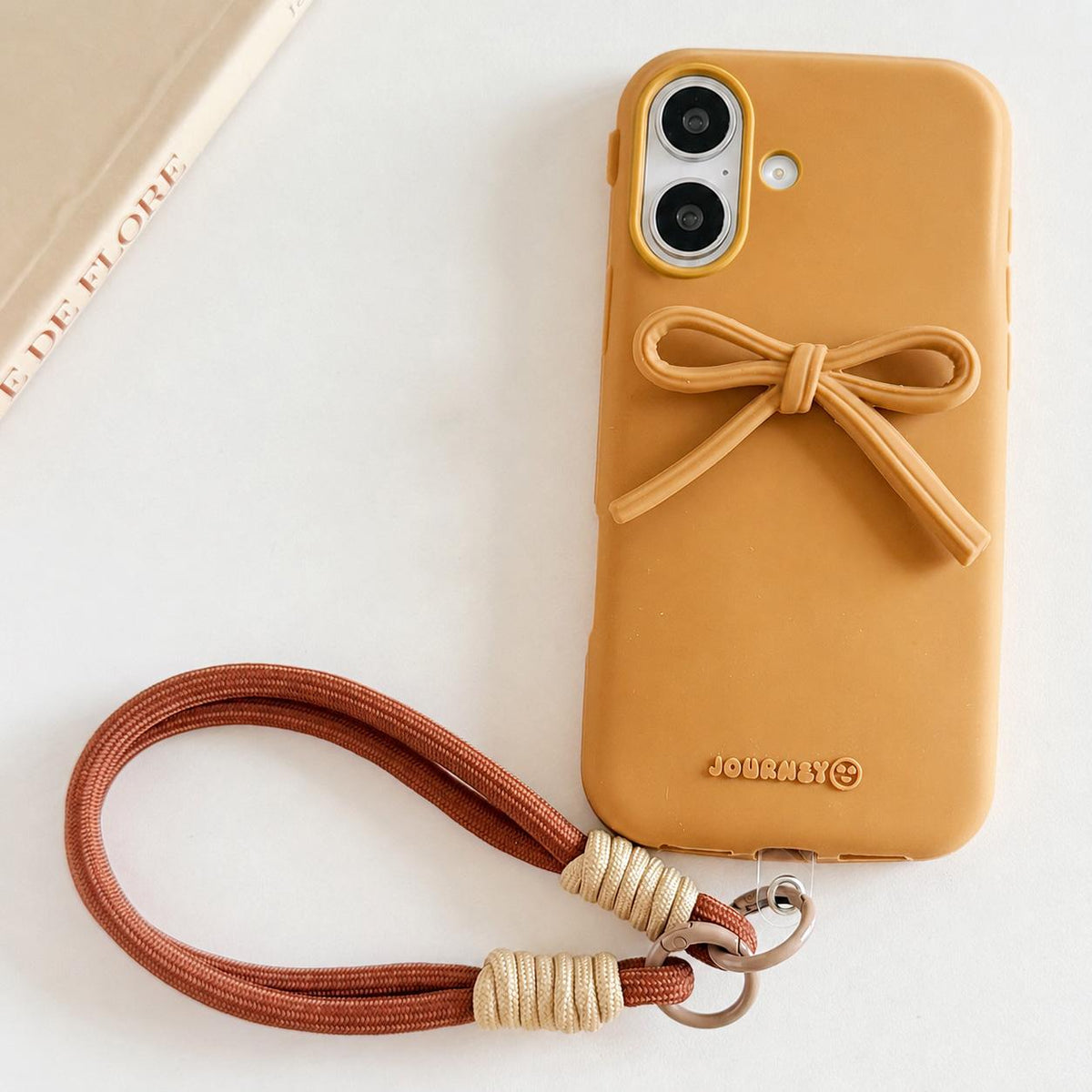 For iPhone 17 Bow TPU hybrid PC Bulge Phone Case with Lanyard - Brown - EDA009958803G