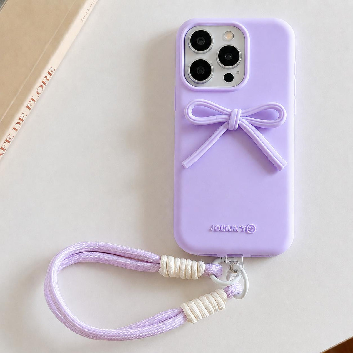 For iPhone 15 Pro Bow TPU hybrid PC Bulge Phone Case with Lanyard - Purple - EDA009958809F