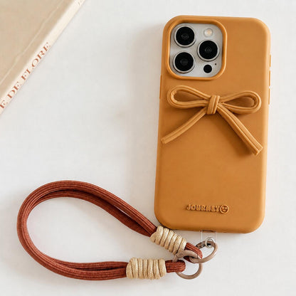 For iPhone 15 Pro Bow TPU hybrid PC Bulge Phone Case with Lanyard - Brown - EDA009958809G