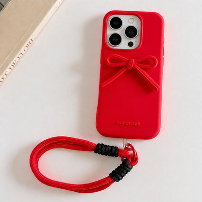 For iPhone 14 Pro Bow TPU hybrid PC Bulge Phone Case with Lanyard - Red - EDA009958814A