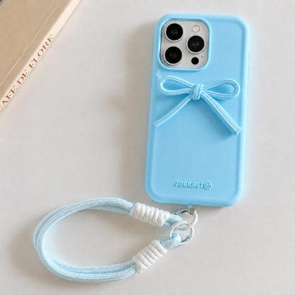 For iPhone 14 Pro Bow TPU hybrid PC Bulge Phone Case with Lanyard - Blue - EDA009958814C