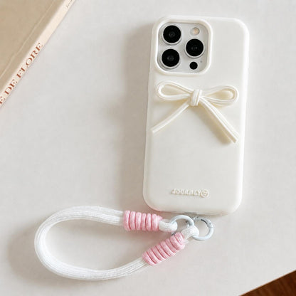 For iPhone 14 Pro Bow TPU hybrid PC Bulge Phone Case with Lanyard - White - EDA009958814E