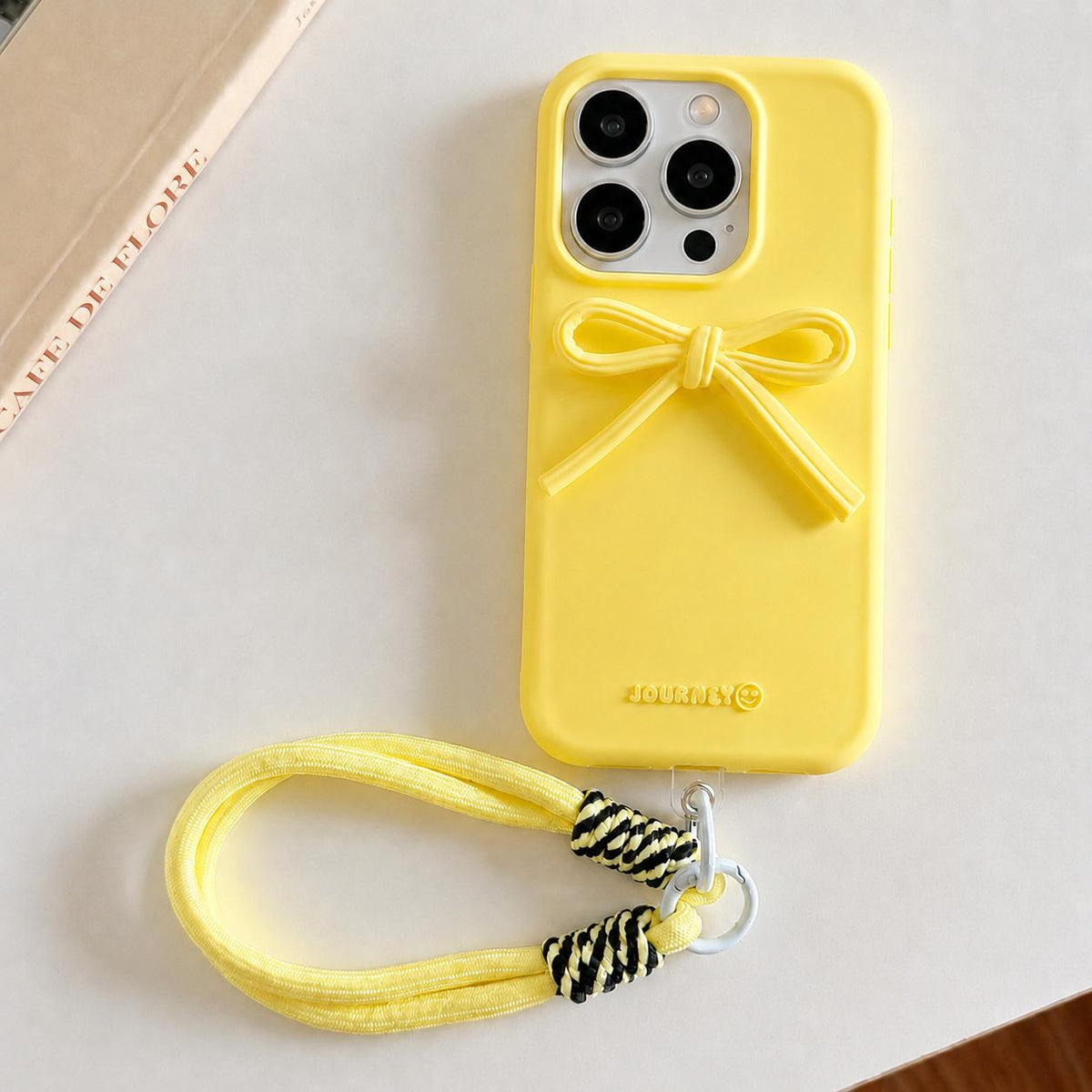 For iPhone 13 Pro Bow TPU hybrid PC Bulge Phone Case with Lanyard - Yellow - EDA009958817D