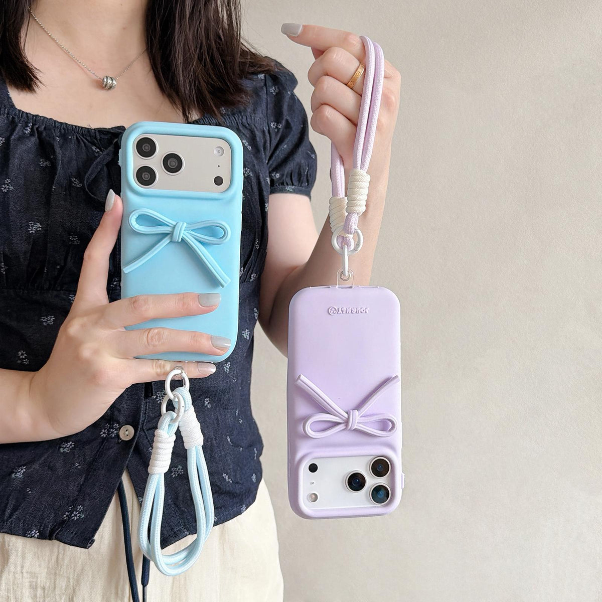 For iPhone 15 Pro Bow TPU hybrid PC Bulge Phone Case with Lanyard - Red - EDA009958809A