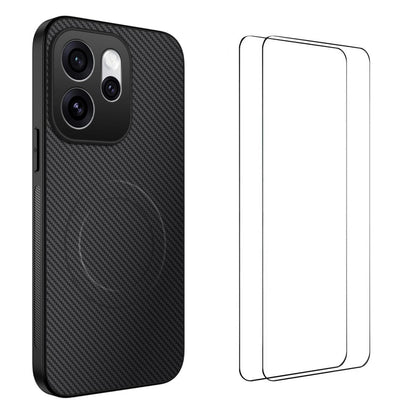 For OPPO Reno16 5G Global WANLONFENG TQ1 Series Magnetic Carbon Fiber Texture Phone Case with 2pcs Screen Films(Black)