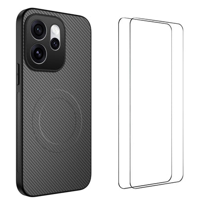 For OPPO Reno16 5G Global WANLONFENG TQ1 Series Magnetic Carbon Fiber Texture Phone Case with 2pcs Screen Films(Grey)