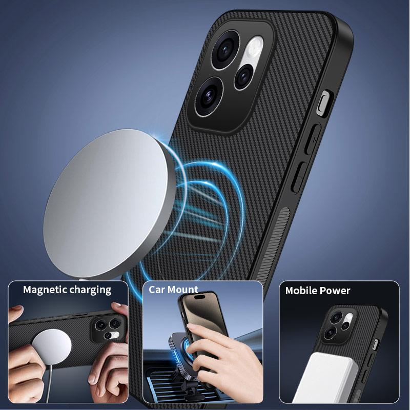 For OPPO Reno16 5G Global WANLONFENG TQ1 Series Magnetic Carbon Fiber Texture Phone Case with 2pcs Screen Films(Grey)