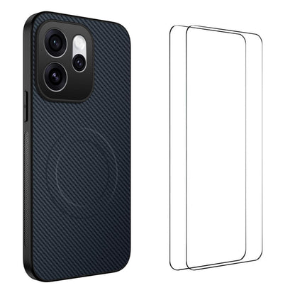 For OPPO Reno16 5G Global WANLONFENG TQ1 Series Magnetic Carbon Fiber Texture Phone Case with 2pcs Screen Films(Sapphire Blue)